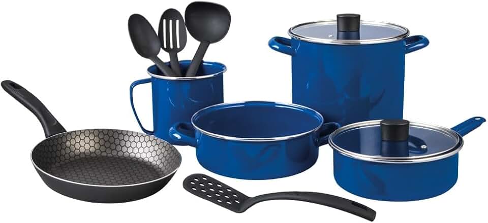 11-Piece Enamel Steel Cookware Set for Gas, Induction, Electric