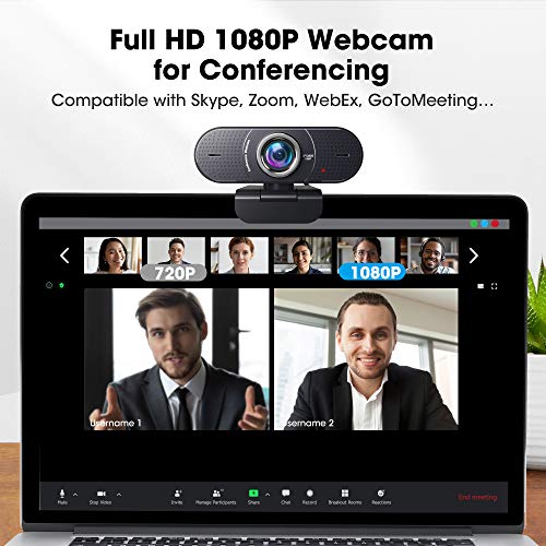 1080P Webcam with Microphone USB - Conference Room Webcam with Exposure Correction, Plug & Play, 120 Wide View, PC Camera for Computers, Conferencing, Meeting