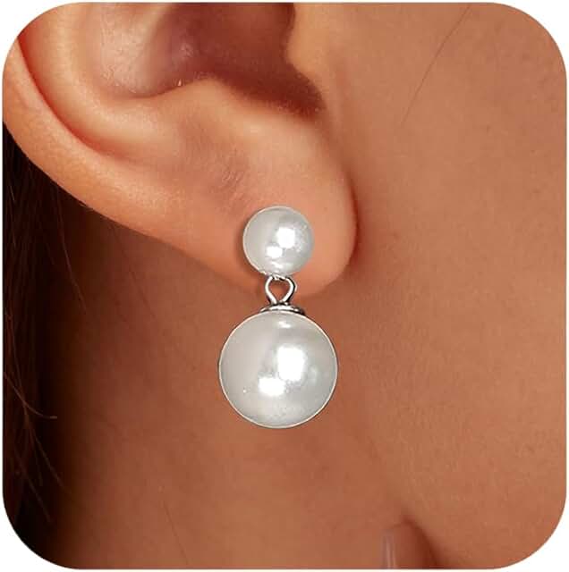 Double Bead Pearl Earrings in Silver and Gold