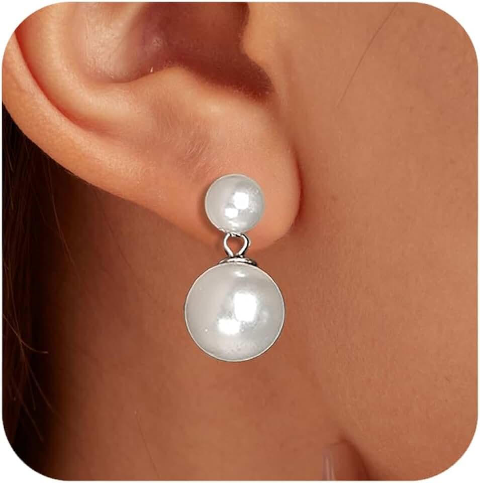 Double Bead Pearl Earrings in Silver and Gold