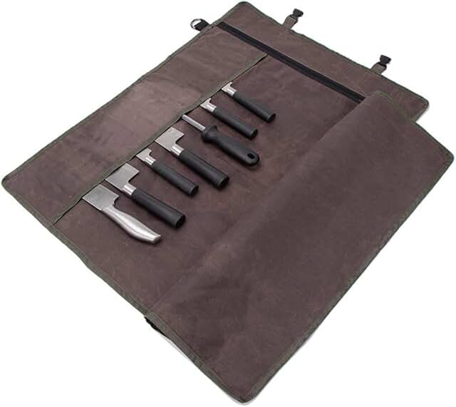 Portable Waxed Canvas Chef Knife Roll Bag with 10 Slots