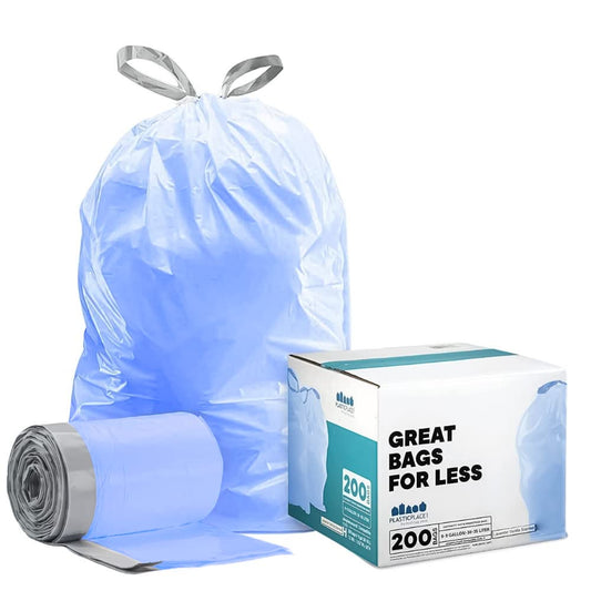 Custom Fit Trash Bags x) Code H Compatible, Tinted Blue Dr string Garbage, Liners 8-9 lon, 30-35 Liter, 18.5" x 28", 100 Count