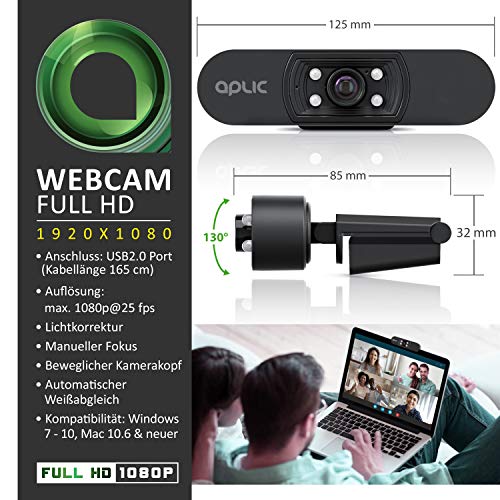 CSL - Full HD 1080p Webcam with Microphone - 2k 1920x1080P @ - 4 Auxiliary Lights/Scene Light - 5P Lens - Auto White Balance - for PC MAC - OBS, Zoom, Mixer, Skype, FaceTime - Laptop Notebook