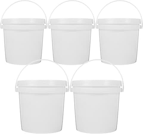 5-Piece White Plastic Bucket Set for Water and Gardening