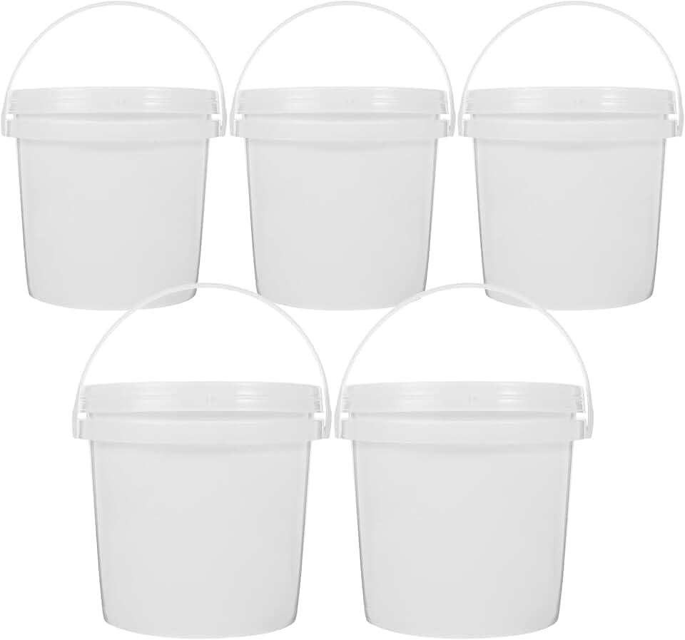 5-Piece White Plastic Bucket Set for Water and Gardening
