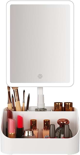 Rechargeable LED Makeup Mirror with Storage and Magnification