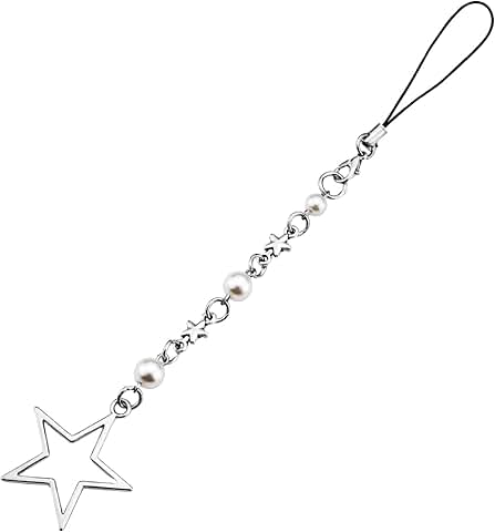 Silver Pearl Phone Charm with Chain and Strap