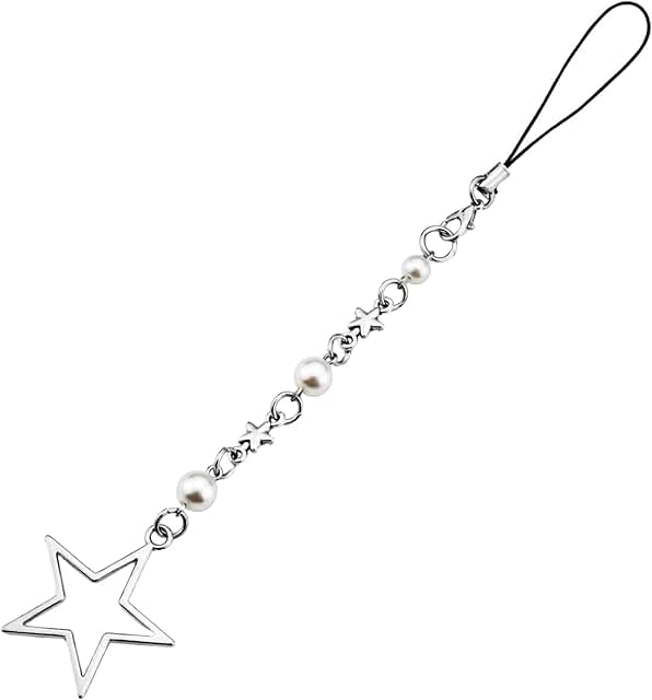 Silver Pearl Phone Charm with Chain and Strap