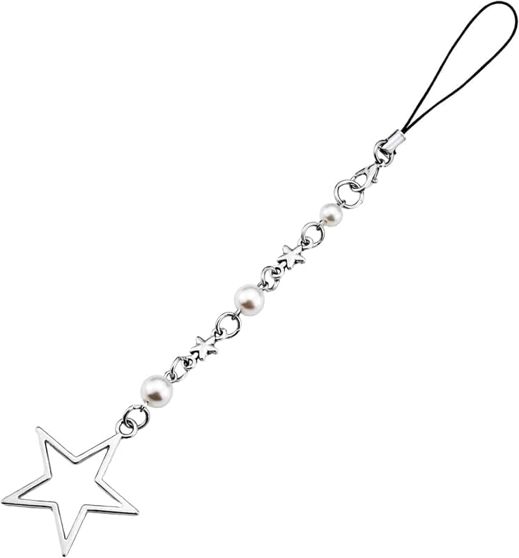 Silver Pearl Phone Charm with Chain and Strap