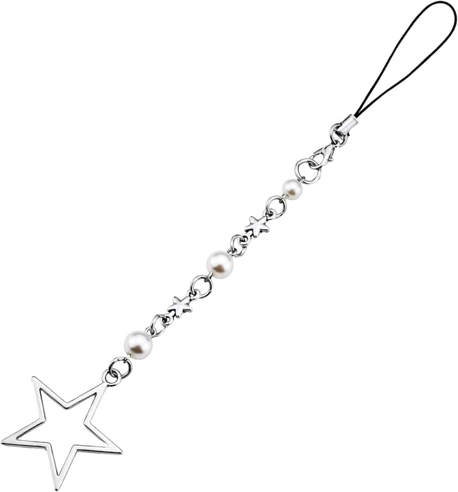 Silver Pearl Phone Charm with Chain and Strap