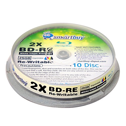 10 Pack 2X 25GB Blue Blu-ray BD-RE Rewritable White Inkjet Hub Printable Blank Bluray Disc