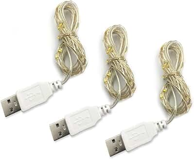 3 Pack USB Warm Yellow Fairy String Lights, 2 Meters