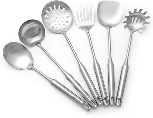 Six-piece stainless steel kitchen utensil set