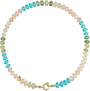 Colorful Beaded Necklace for Women with Gold Buckle
