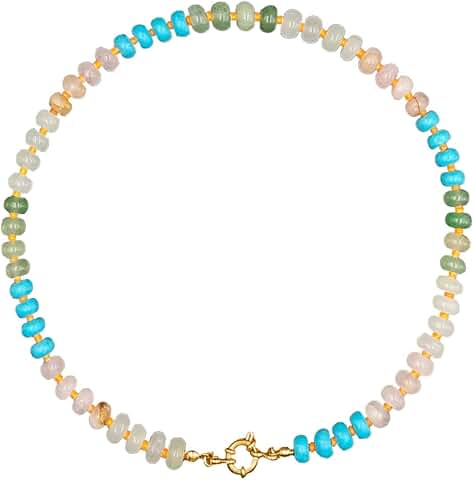 Colorful Beaded Necklace for Women with Gold Buckle