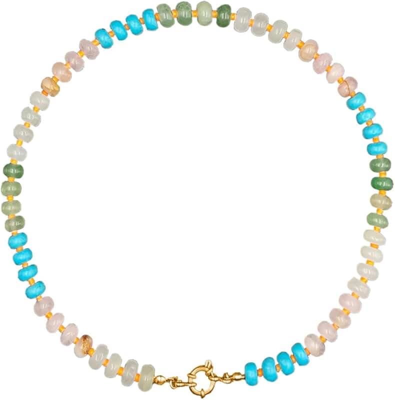 Colorful Beaded Necklace for Women with Gold Buckle