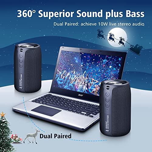 Portable Bluetooth Speaker, Outdoor Speaker, Mini Wireless Speaker Waterproof IPX5, S32 Upto 12H Playtime, Stereo Pairing, MIC/TF Card/USB/AUX for Home/Outdoor Competible for iOS Andriod Black