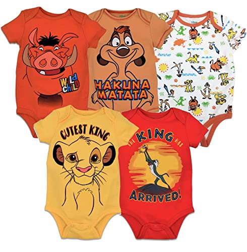 Lion King Baby Boys 5 Pack Short Sleeve Bodysuit 6-9 Months
