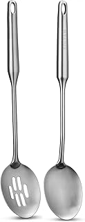 Set of two stainless steel cooking utensils with solid serving spoon