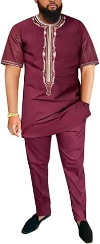 Men's African Embroidered Tunic and Pants Set