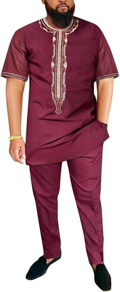 Men's African Embroidered Tunic and Pants Set