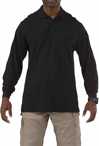 Long Sleeve Cotton Pique Polo Shirt with Reinforced Seams