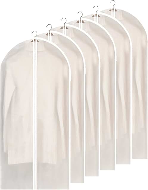 Set of 6 breathable clear garment bags for hanging clothes