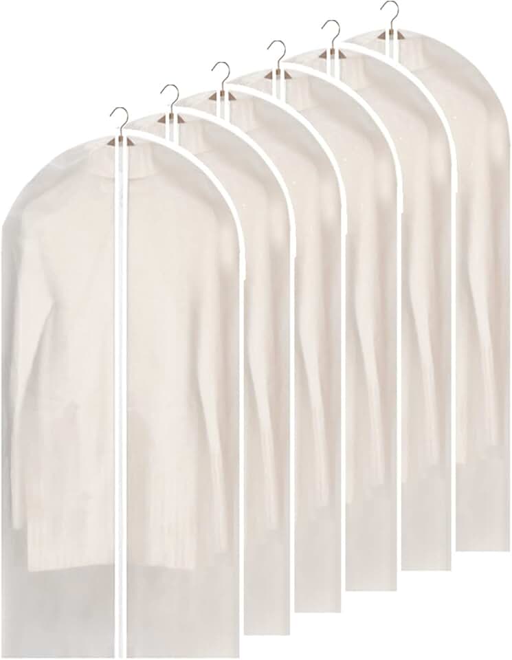 Set of 6 breathable clear garment bags for hanging clothes