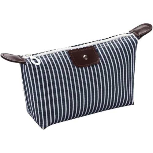 MODAIO-Waterproof Striped Dumpling Makeup Large Foldable Cosmetic Travel Bag (Black)