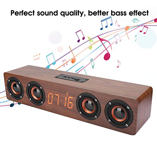 Bluetooth Speaker - W8C Solid Wooden Strip Bluetooth Speaker with LED Clock Display FM Functions