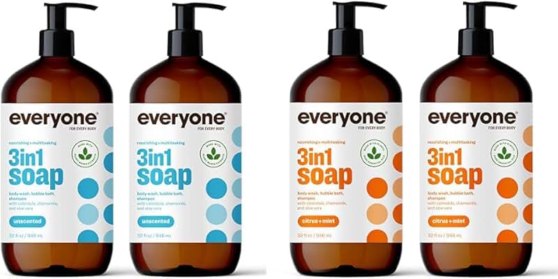 2 Pack Unscented and Citrus Mint 3-in-1 Body Wash