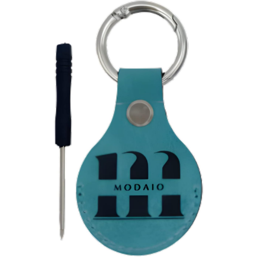 MODAIO - Compatible with Apple Airtags Leather Case Cover with Key Ring and Mini-Ring Opener for Pets, Keys, Luggage, Backpacks [1 Pack] (Sky Blue)