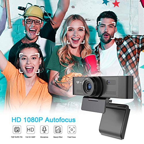 1080 Webcam with Microphone, Auto Focus USB Webcam, Built-in Dual Mics HD Computer Camera for PC/Desktop/Laptop with Privacy Cover, for Video Calling,Conferencing Recording,YouTube Skype Zoom