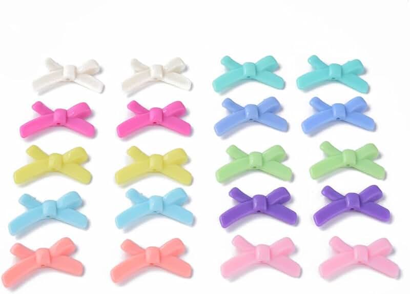 420 Pcs Mixed Color Opaque Acrylic Bow Beads for Jewelry Making