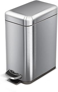Small stainless steel bathroom trash can with lid