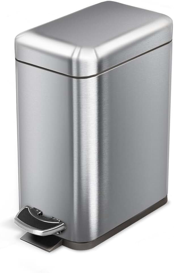 Small stainless steel bathroom trash can with lid
