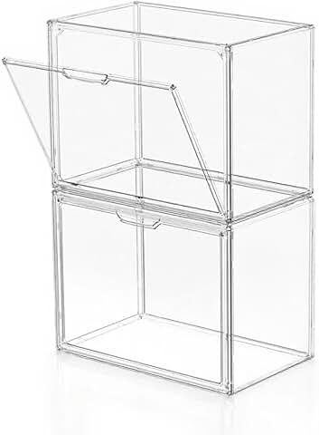 Clear plastic storage bins with magnetic doors, 2-pack