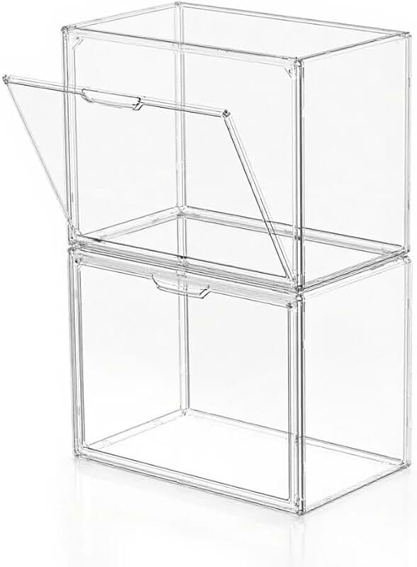 Clear plastic storage bins with magnetic doors, 2-pack