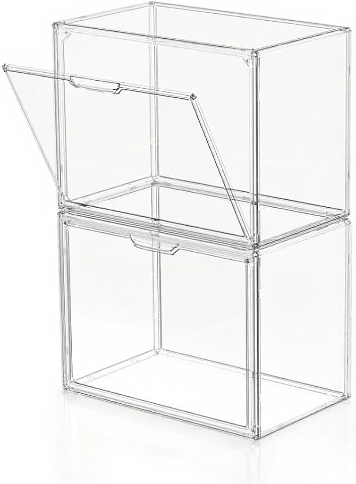 Clear plastic storage bins with magnetic doors, 2-pack