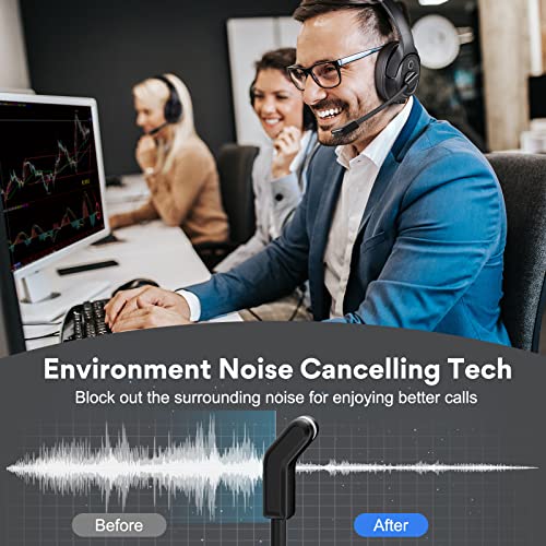 Bluetooth Headsets with Microphone & USB Dongle, 30 Hours Talk Time & 33ft Range, AI Environmental Noise Cancelling Mic, Over-Ear Wireless Headphone for PC/Laptop/Computer/Home/Work/Office/Zoom