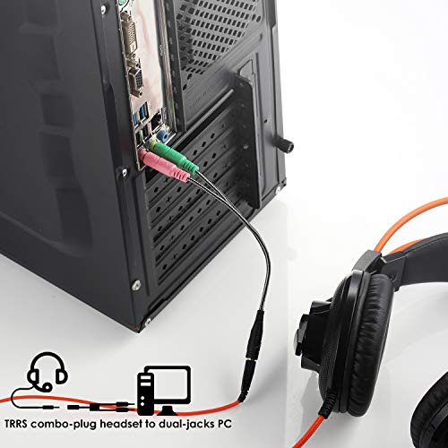 Headphone Splitter for Computer CTIA 3.5mm TRRS Female to Dual TRS Male Mic Audio Jack Y Headset Splitter Adapter Cable for PC Laptop to Gaming Headset - 8inch/20cm Black