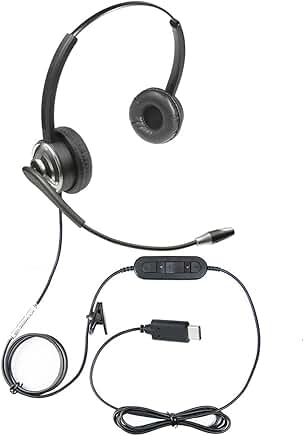 Dual Ear USB-C Voice Recognition Headset with Noise-Canceling Mic