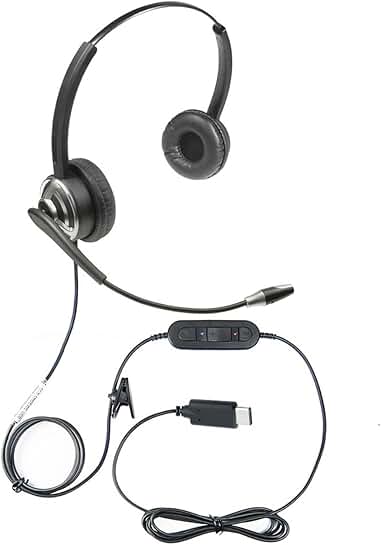 Dual Ear USB-C Voice Recognition Headset with Noise-Canceling Mic