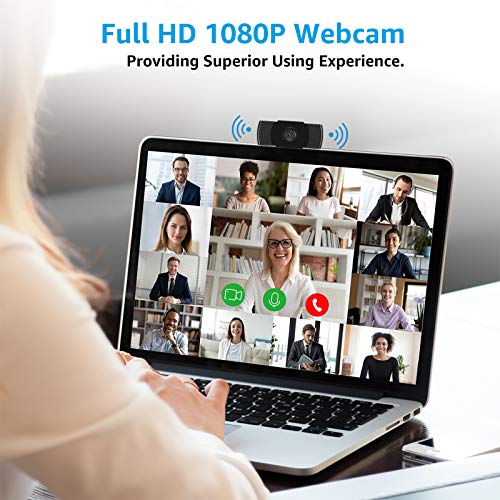 Webcam with Microphone, 1080P USB 2.0 Noise-Cancelling Web Camera Plug and Play Rotatable Laptop Web Cam for Desktop PC Video Calling Online Class Conferencing Streaming Recording Gaming