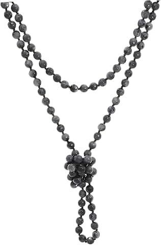 Long Handmade Beaded Natural Stone Necklace for Women