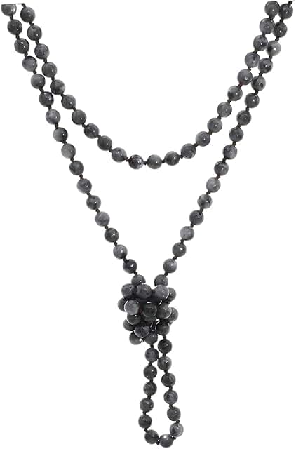 Long Handmade Beaded Natural Stone Necklace for Women