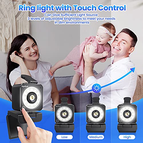 1080P Web Camera, Computer Camera with Microphone, 3 Level Brightness Ring Light, FHD Streaming Webcam for Google Meet, Xbox Gamer, Facebook, YouTube Streamer, with Tripod, Webcam Cover