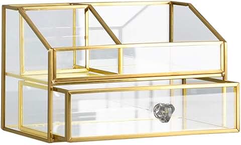 Clear glass makeup and jewelry organizer for vanity and bathroom