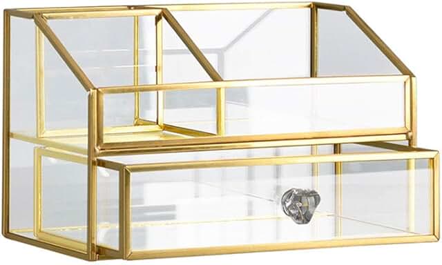 Clear glass makeup and jewelry organizer for vanity and bathroom