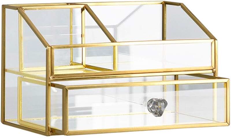 Clear glass makeup and jewelry organizer for vanity and bathroom